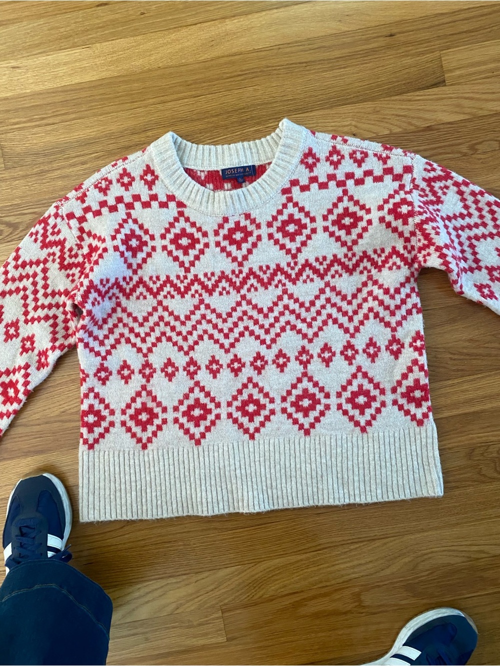 Joseph A Red and Cream Geometric Crewneck Sweater